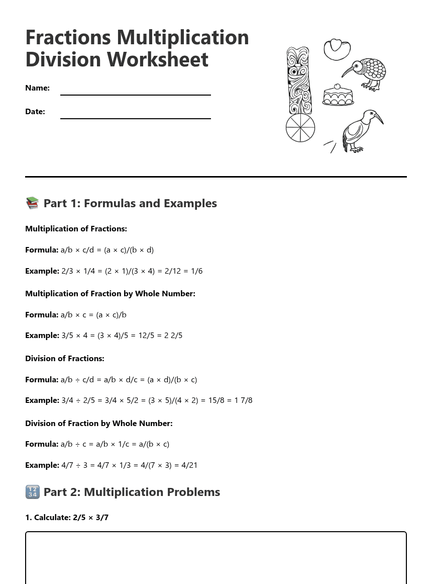 Fractions Multiplication Division Worksheet worksheet preview