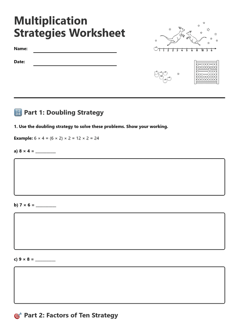 Multiplication Strategies Worksheet