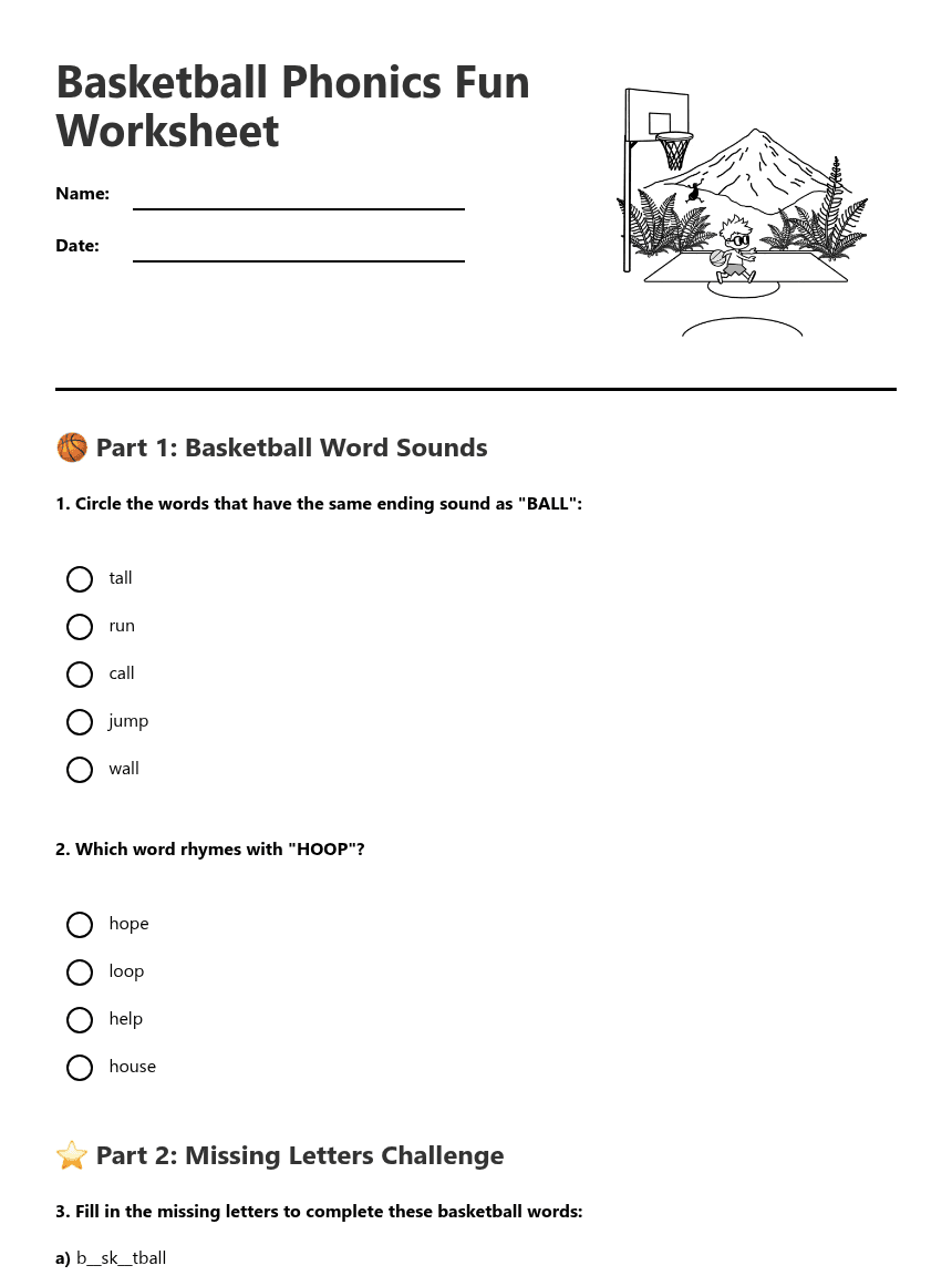 Basketball Phonics Fun Worksheet worksheet preview