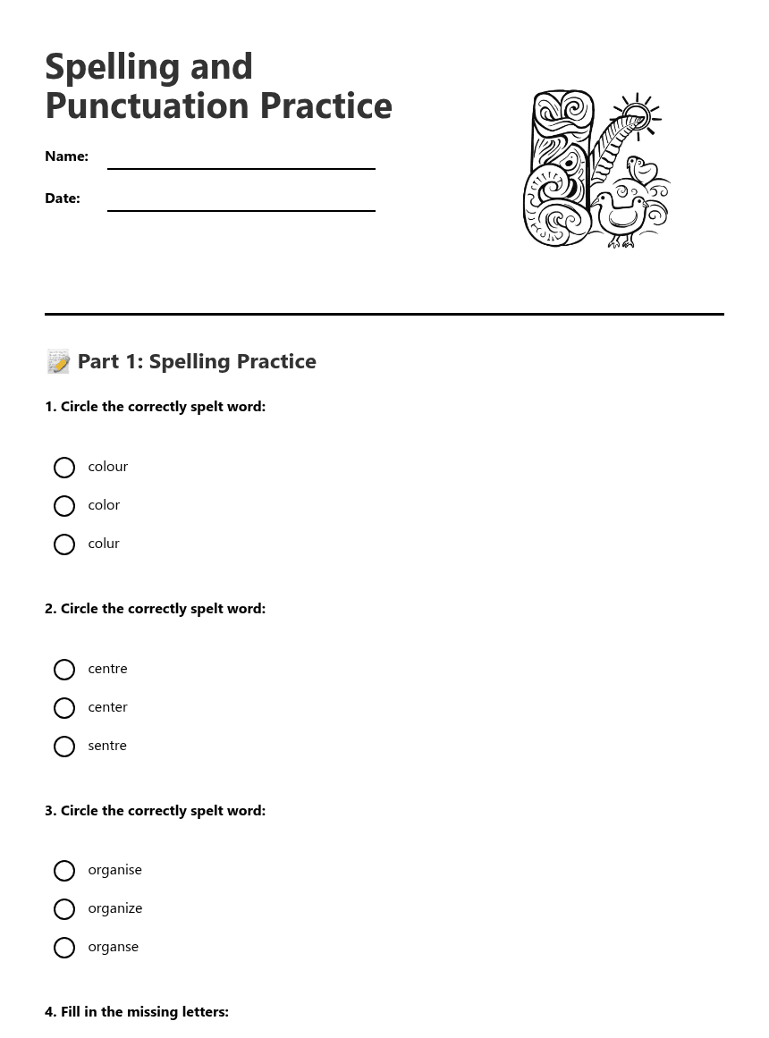 Spelling and Punctuation Practice worksheet preview