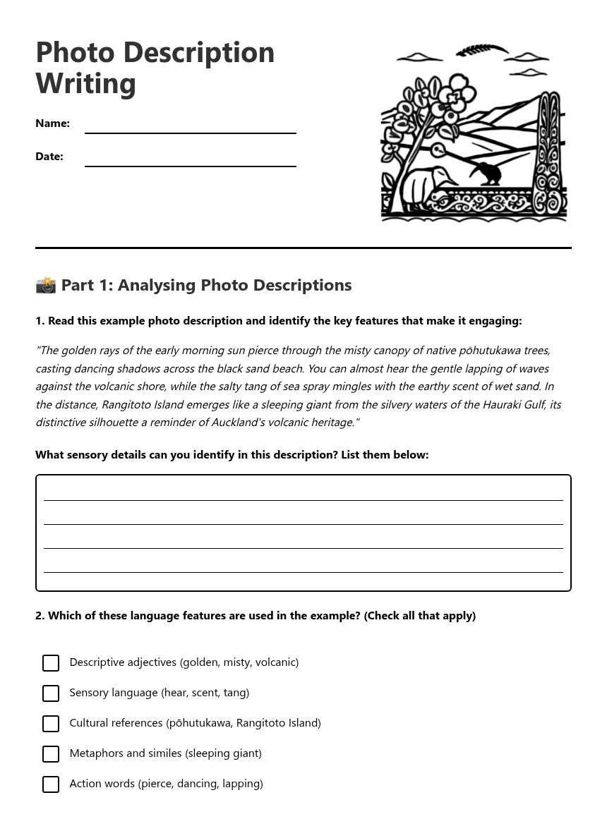 Photo Description Writing worksheet preview