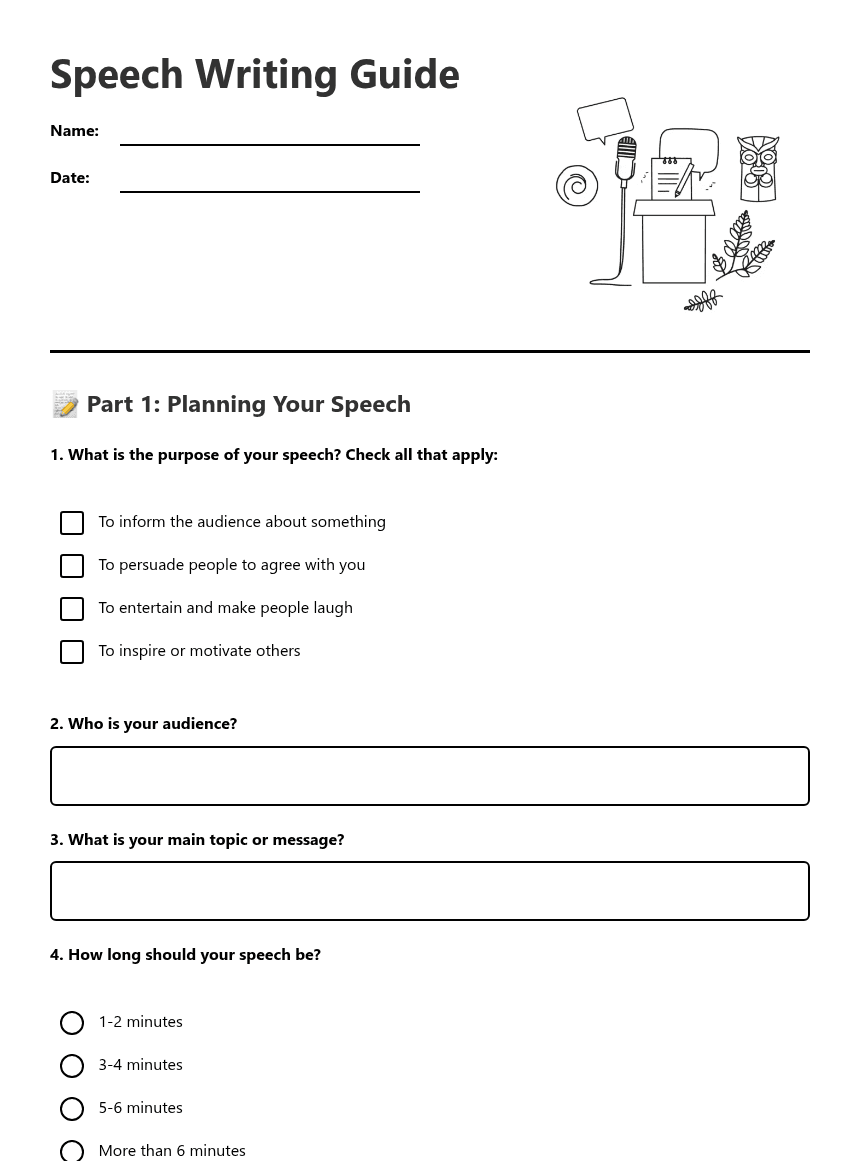 Speech Writing Guide worksheet preview