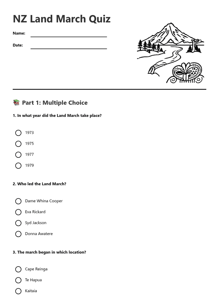 NZ Land March Quiz
