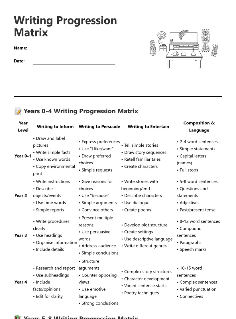 Writing Progression Matrix