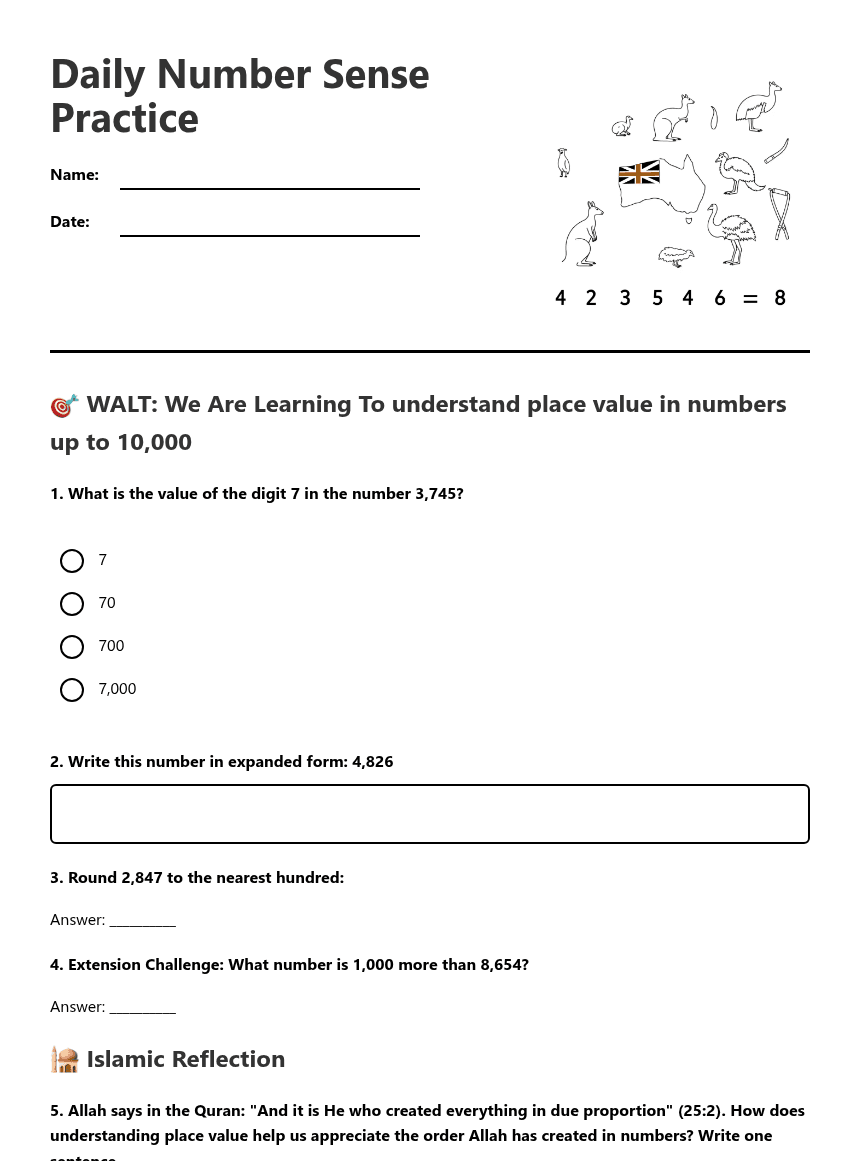 Daily Number Sense Practice worksheet preview