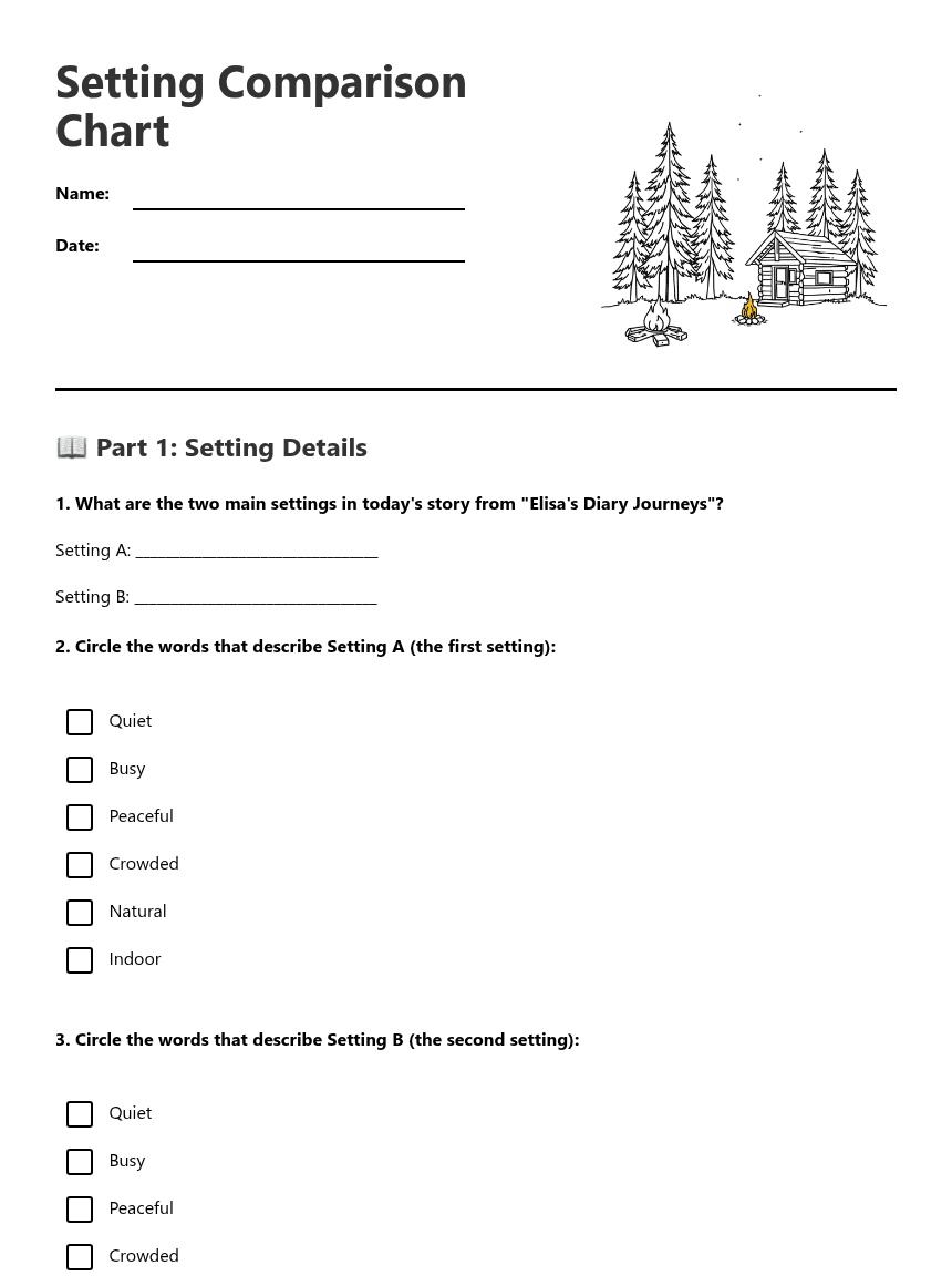 Setting Comparison Chart worksheet preview