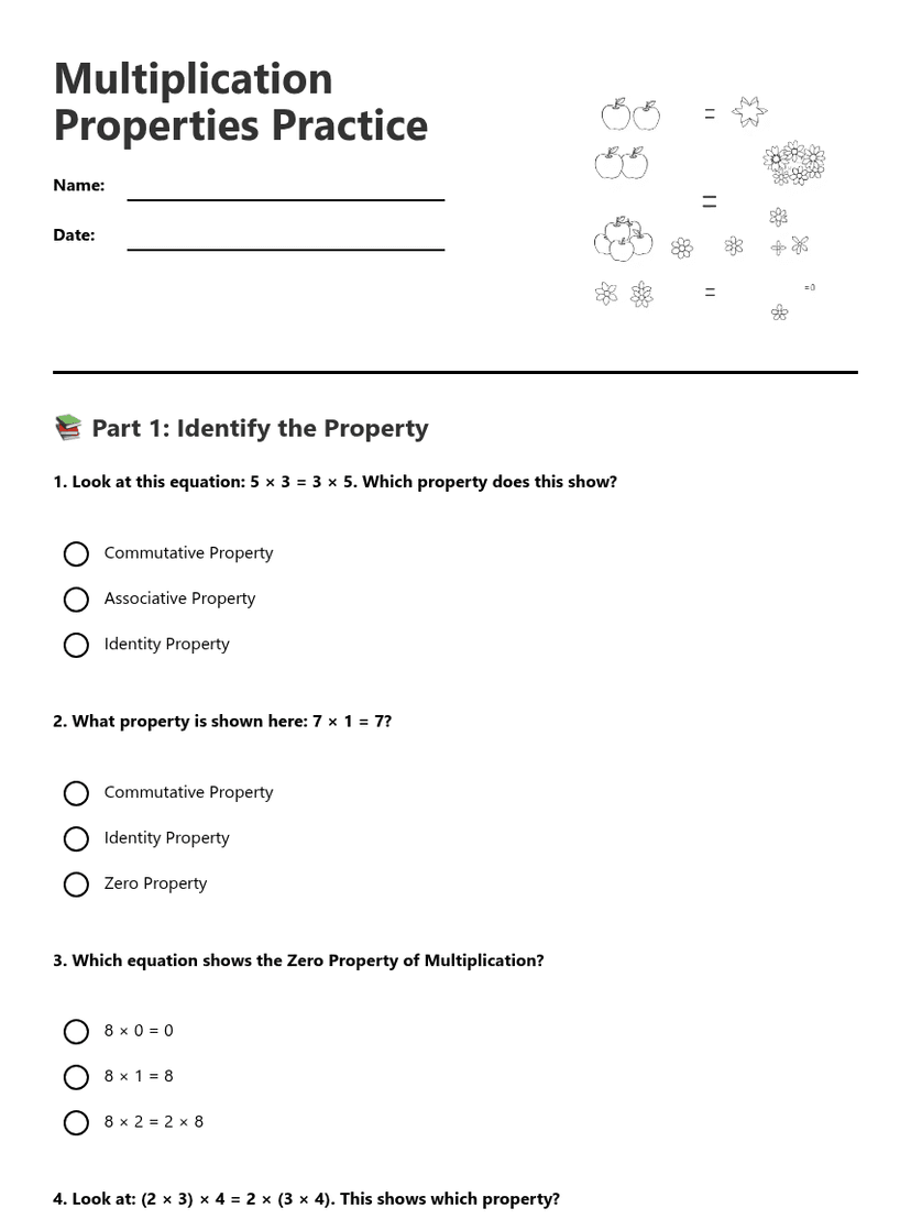 Multiplication Properties Practice