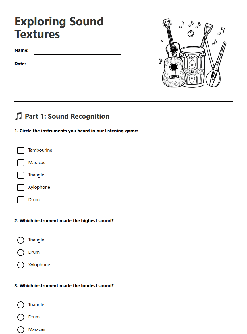 Exploring Sound Textures worksheet preview