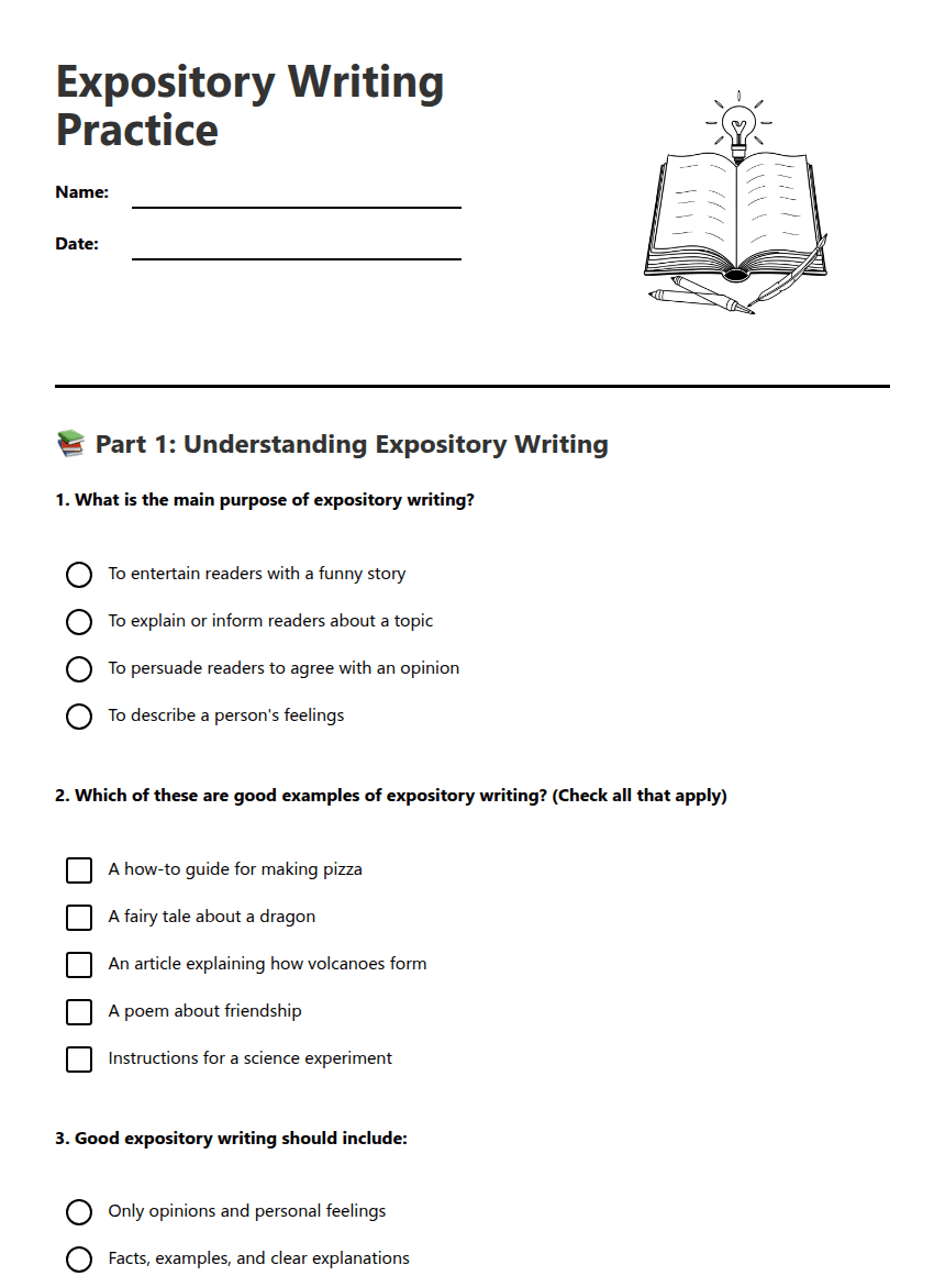 Expository Writing Practice worksheet preview