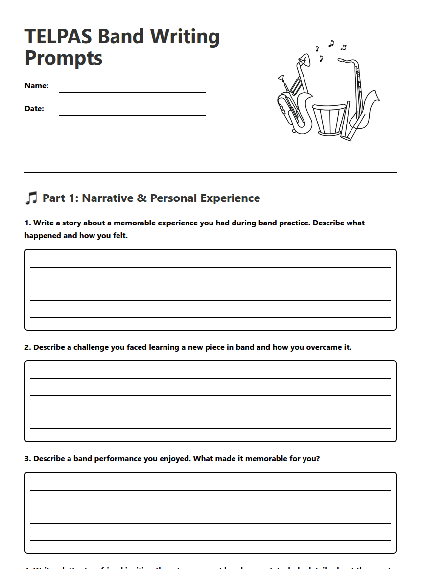 TELPAS Band Writing Prompts worksheet preview