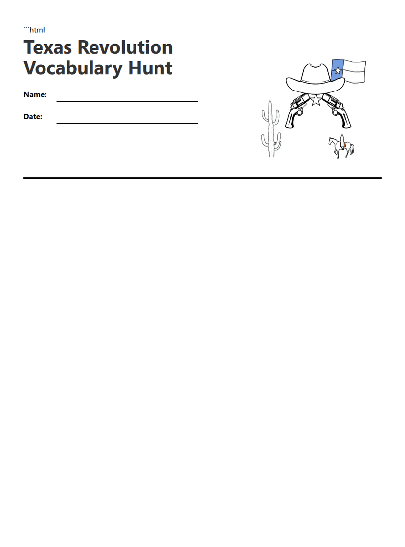 Texas Revolution Vocabulary Hunt