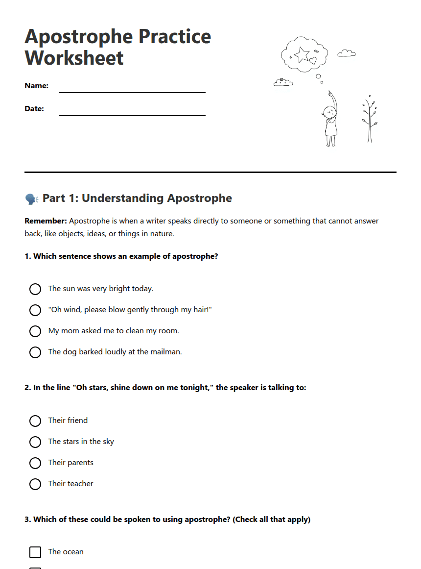 Apostrophe Practice Worksheet worksheet preview