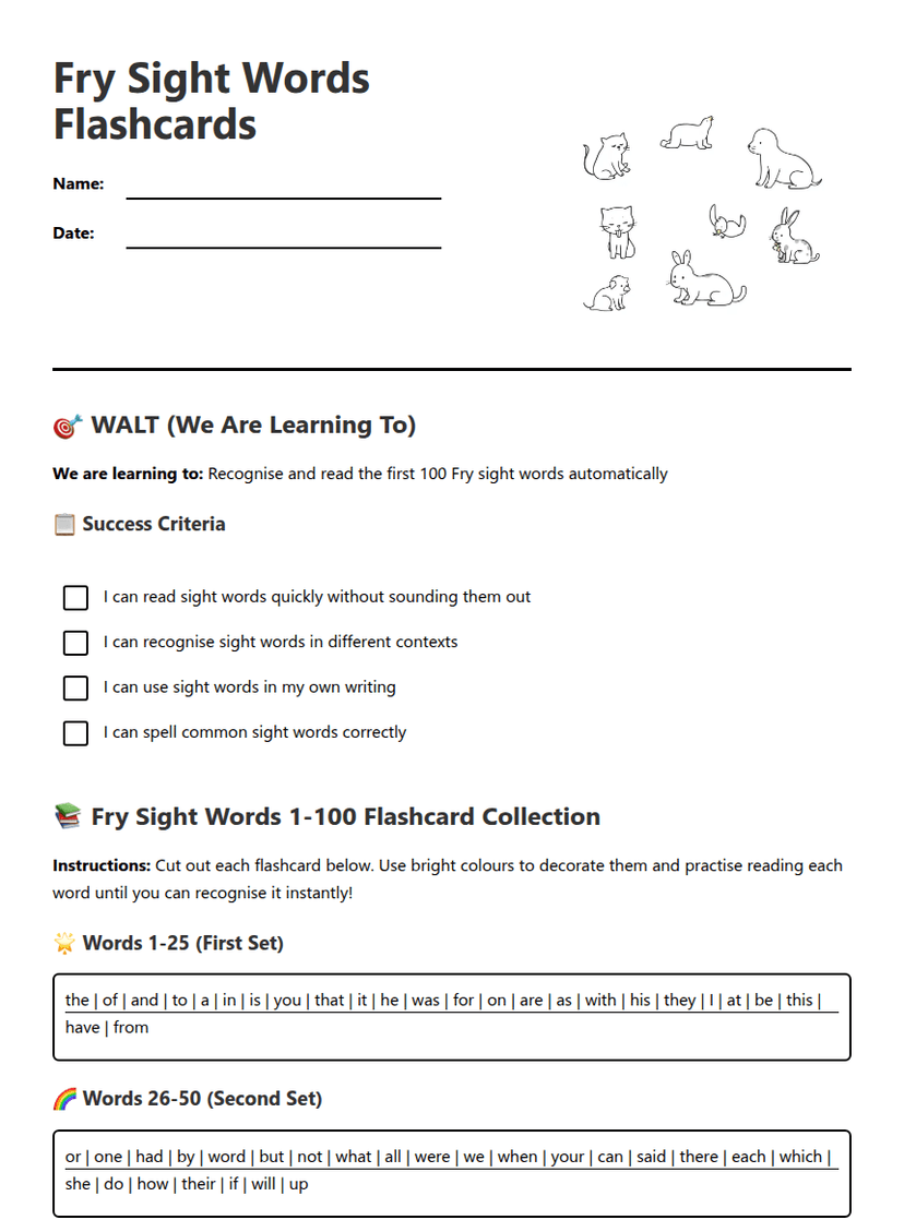 Fry Sight Words Flashcards