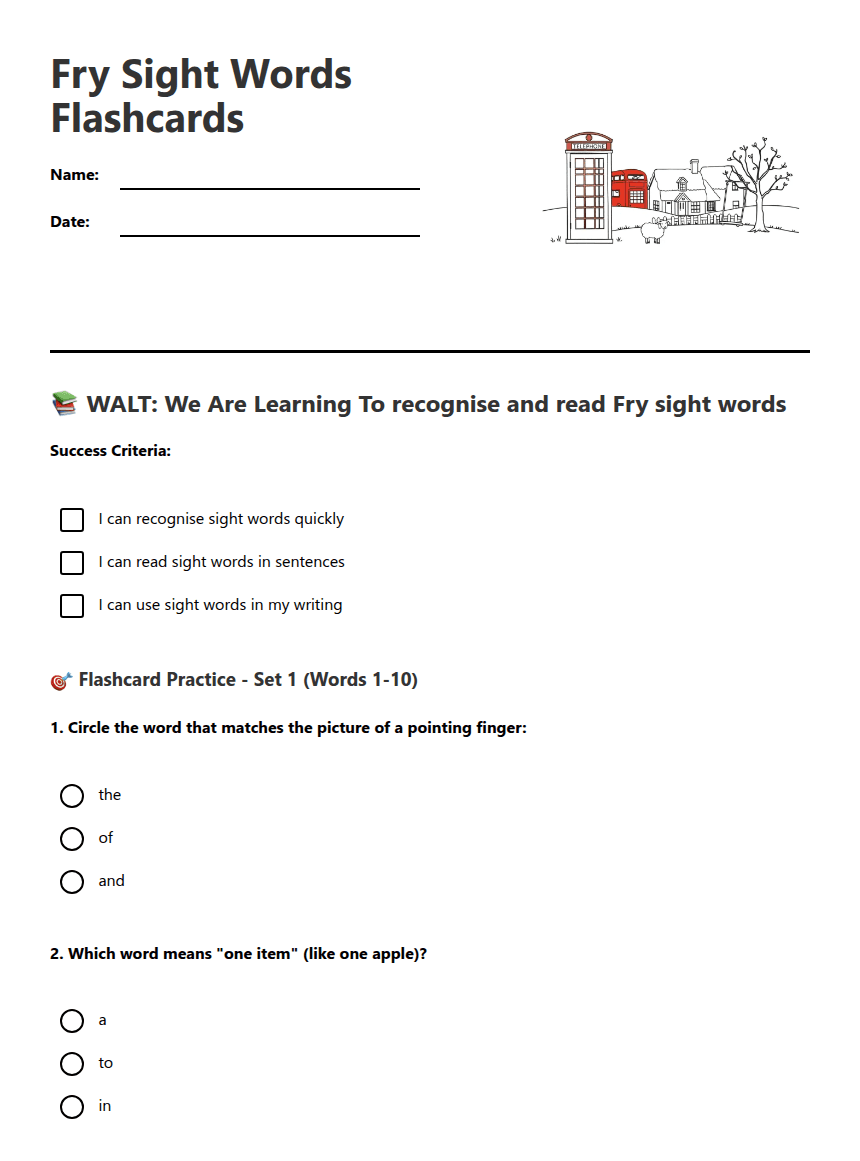 Fry Sight Words Flashcards worksheet preview