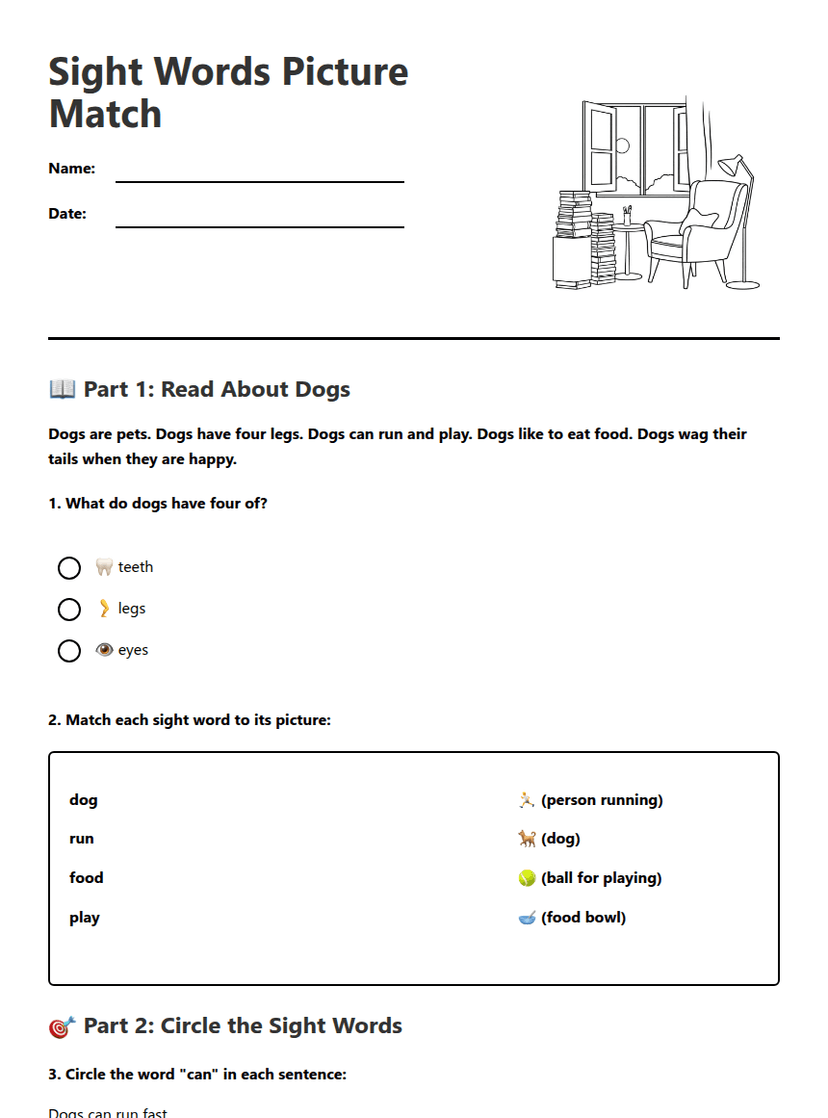 Sight Words Picture Match