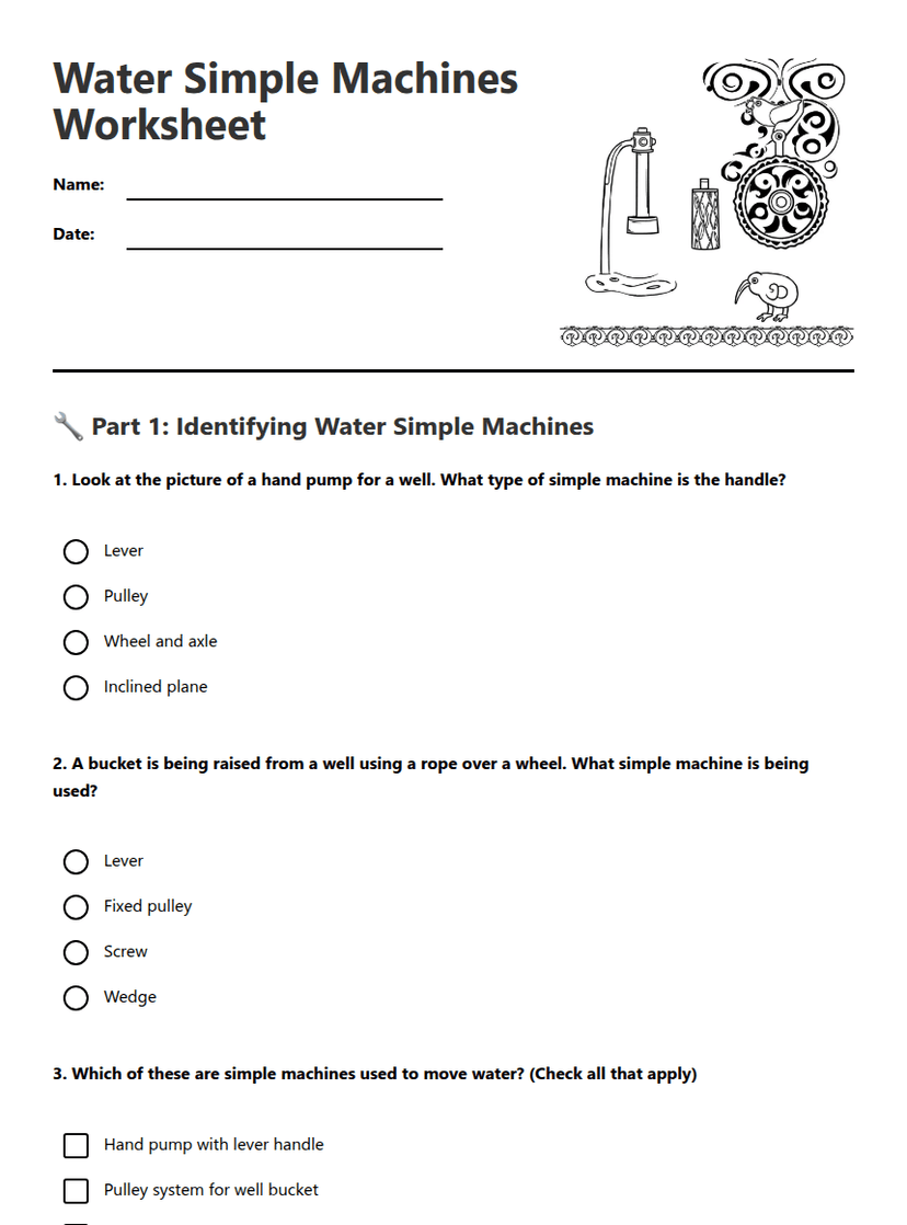 Water Simple Machines Worksheet