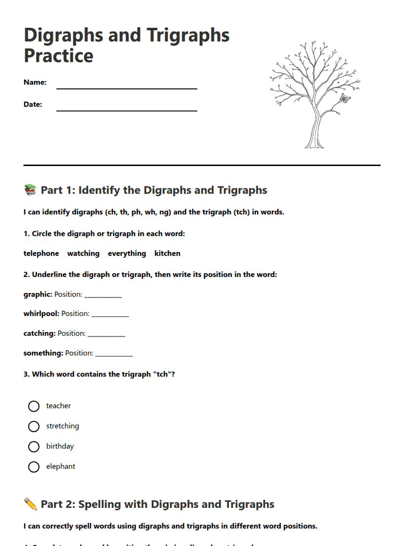 Digraphs and Trigraphs Practice