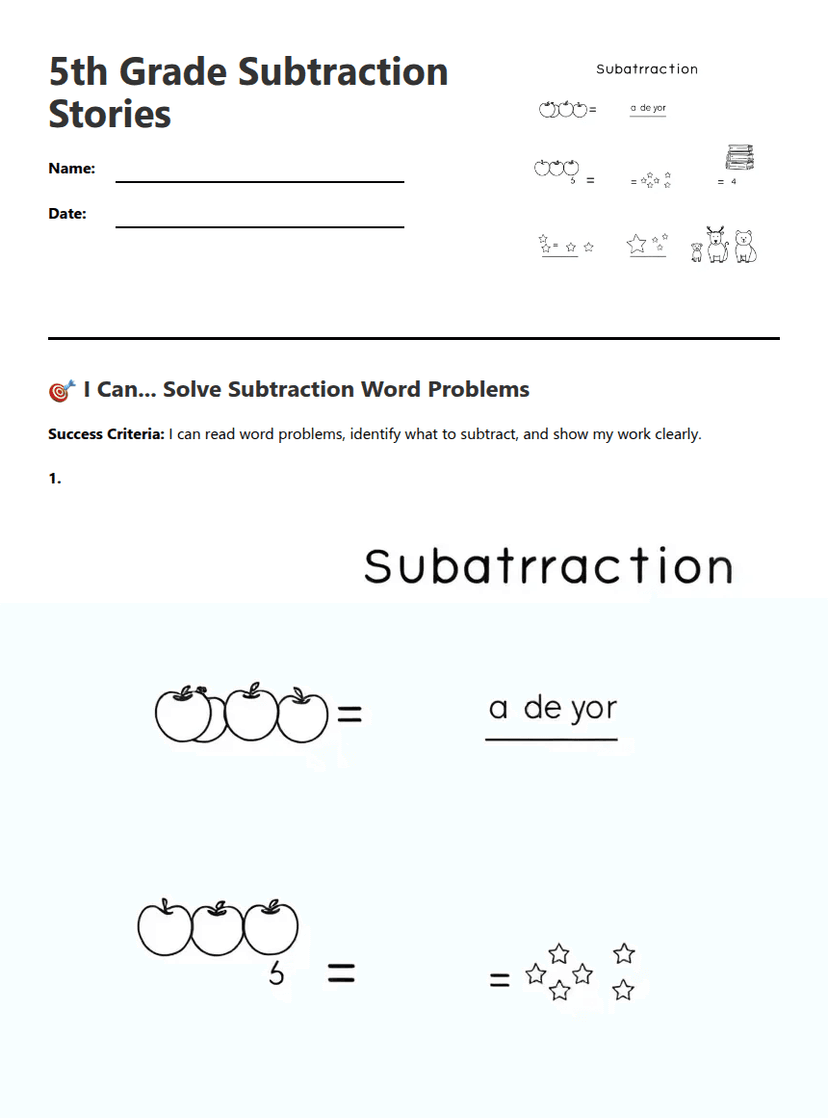 5th Grade Subtraction Stories