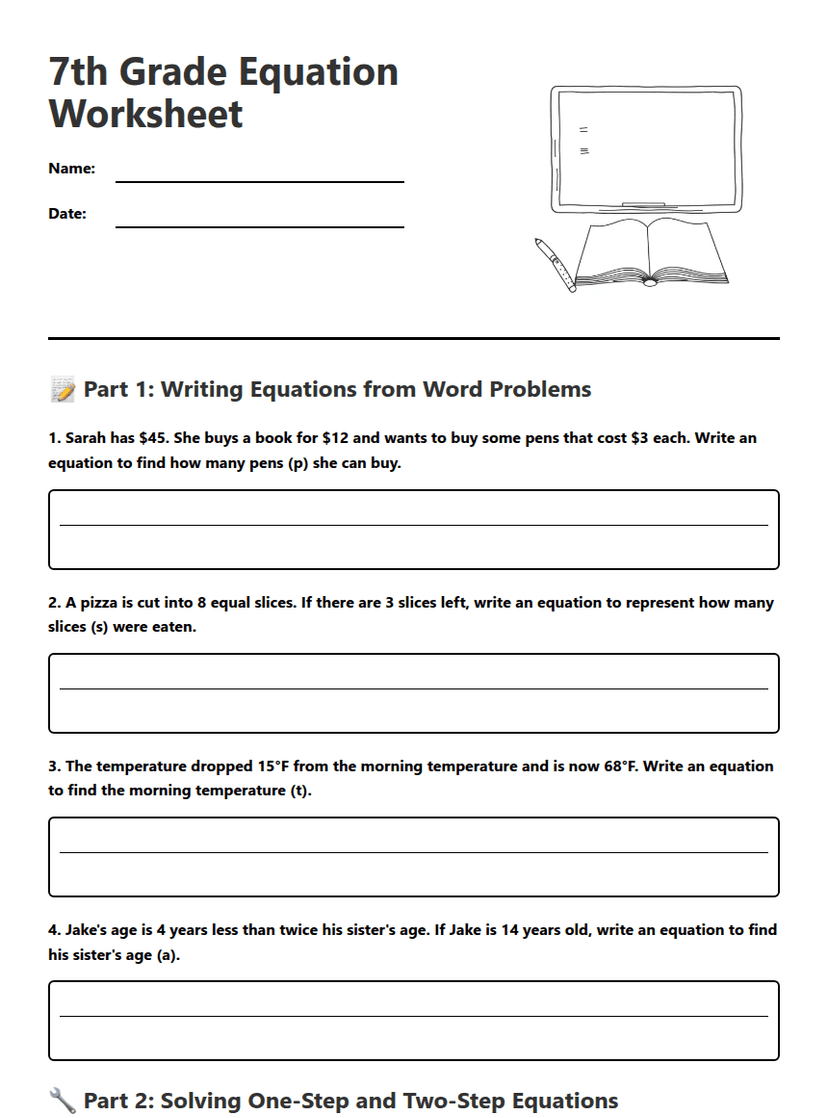 7th Grade Equation Worksheet