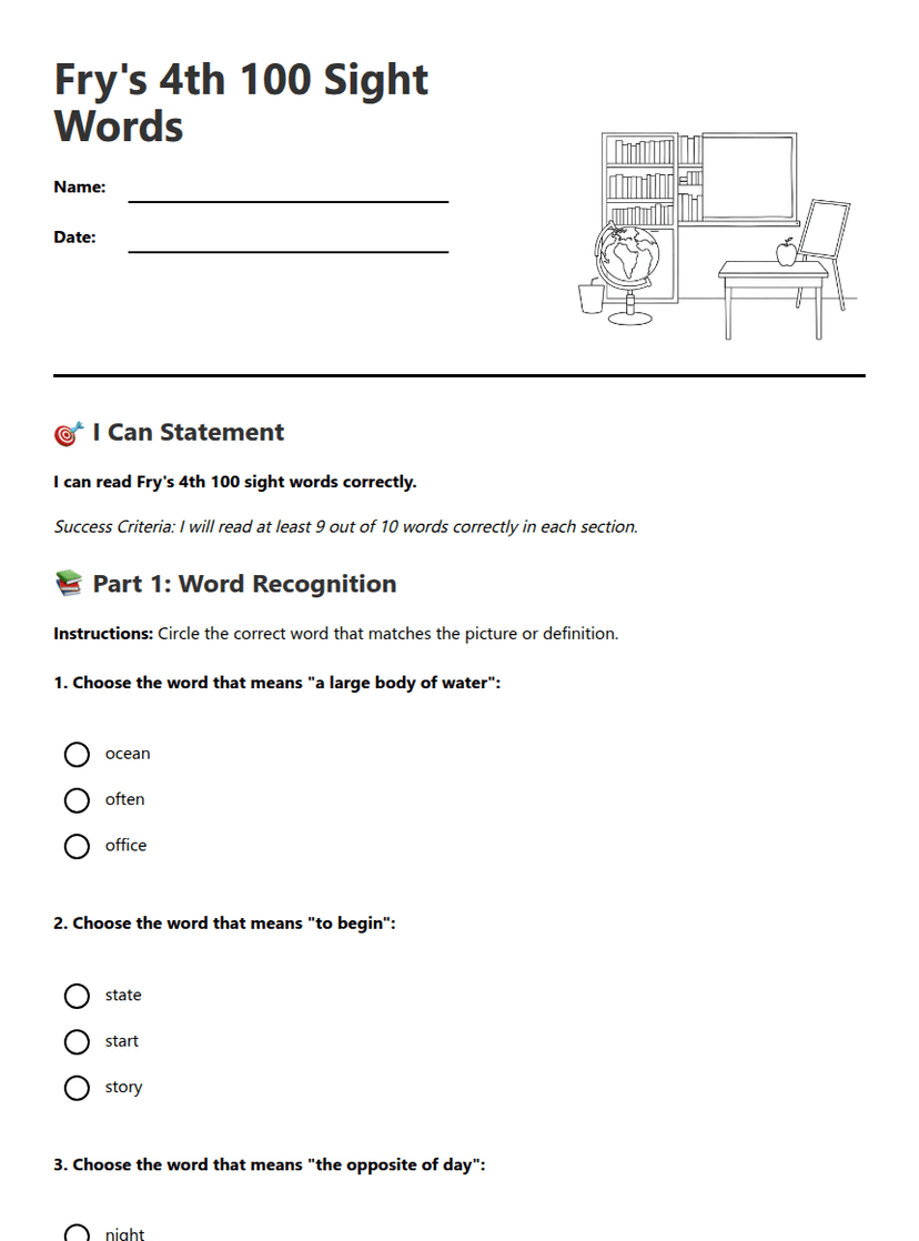 Fry's 4th 100 Sight Words