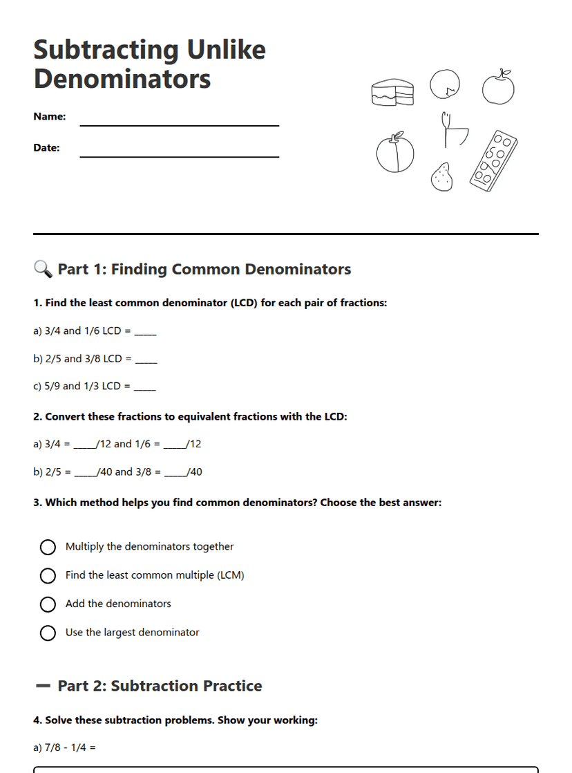 Subtracting Unlike Denominators