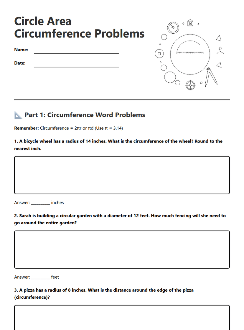 Circle Area Circumference Problems