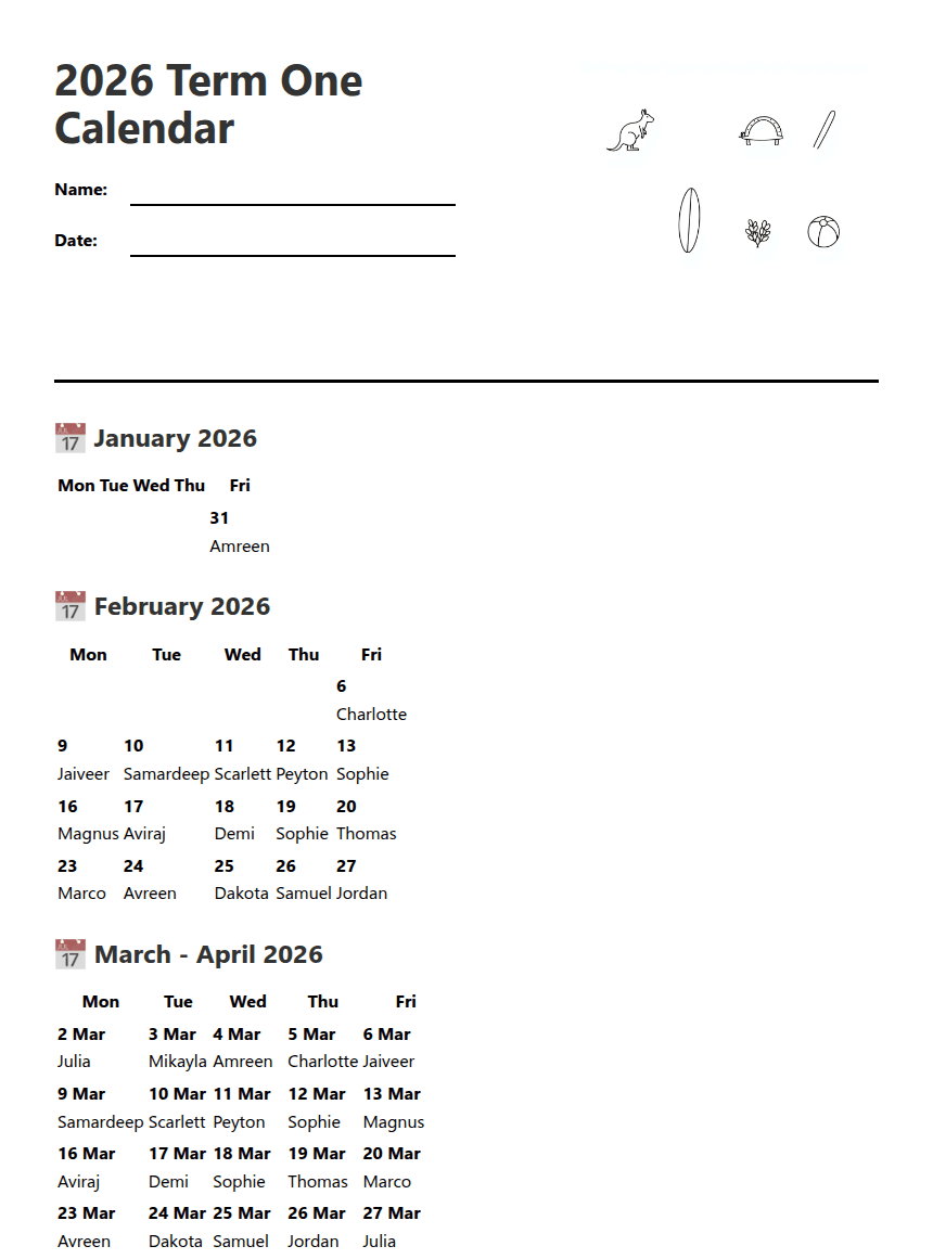 Prayer Roster worksheet preview