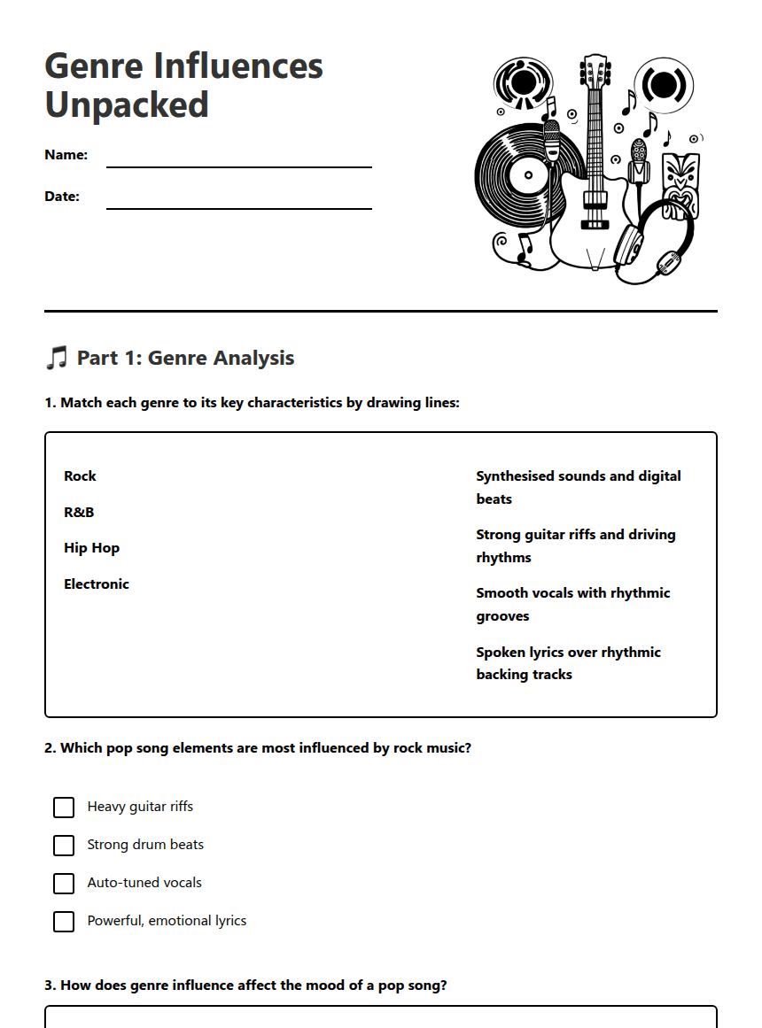 Genre Influences Unpacked worksheet preview