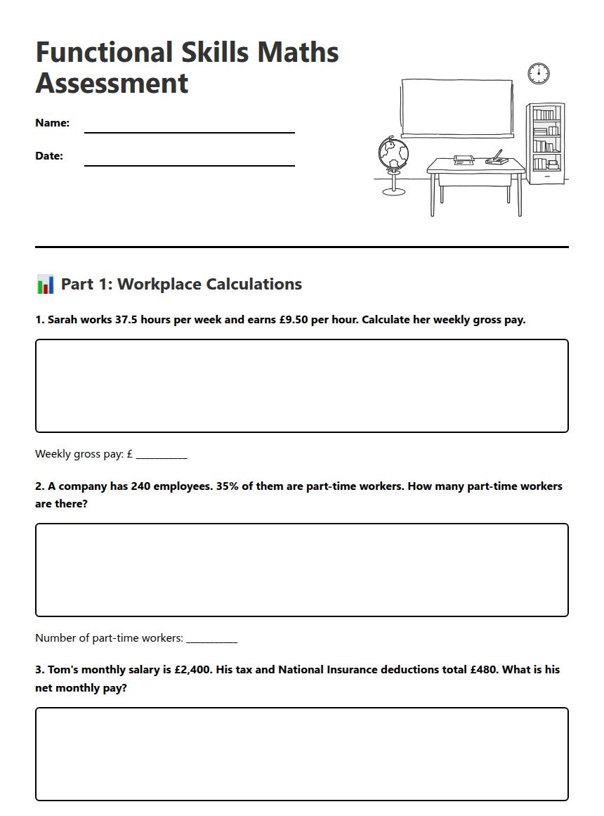 Functional Skills Maths Assessment worksheet preview