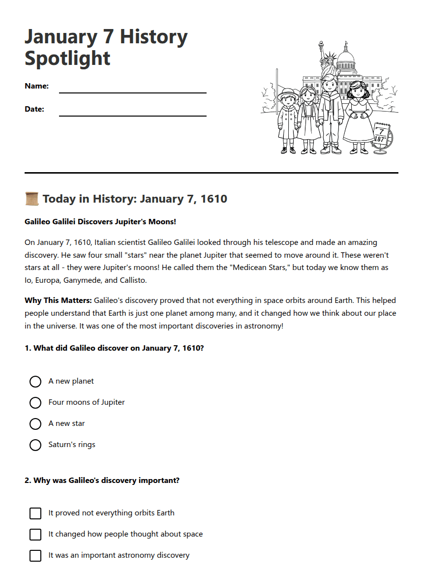 January 7 History Spotlight worksheet preview