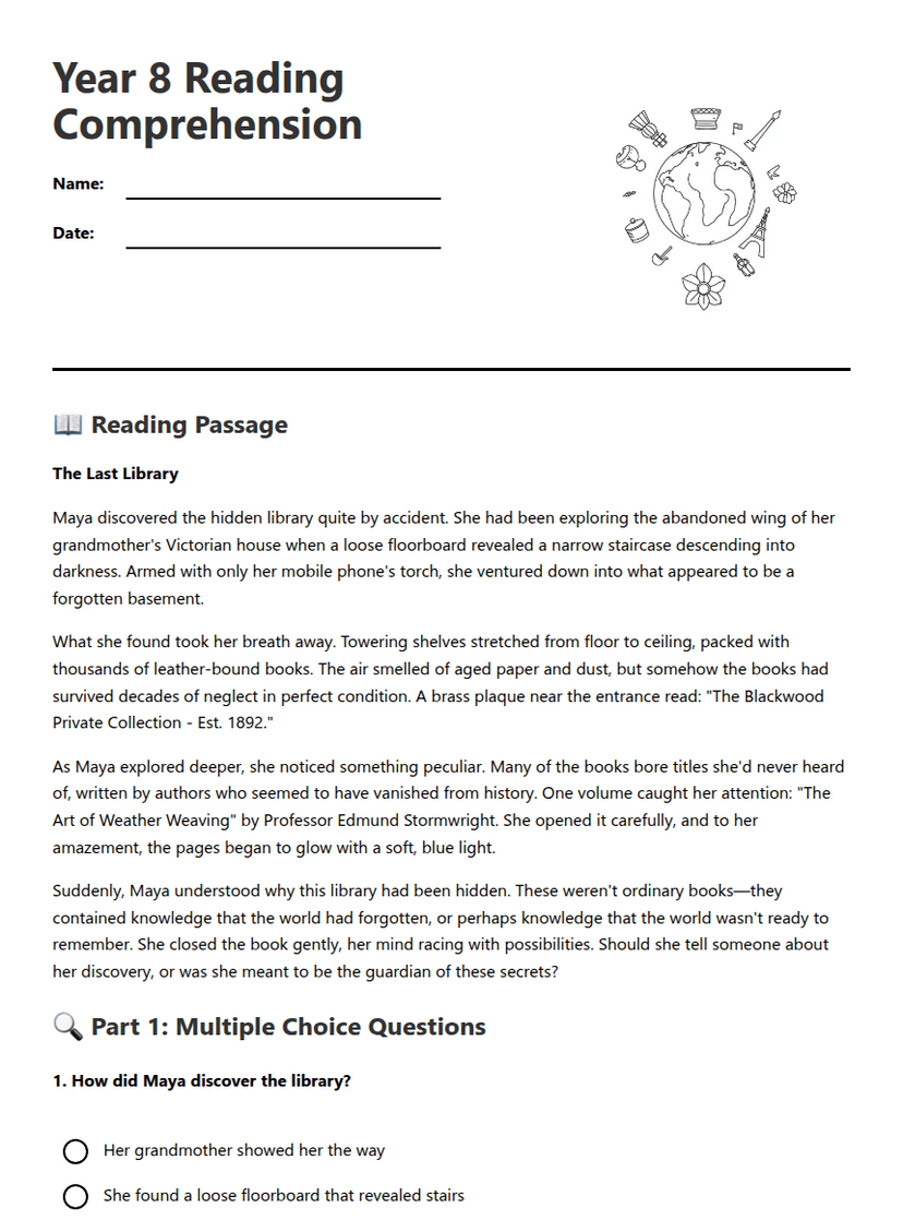 Year 8 Reading Comprehension