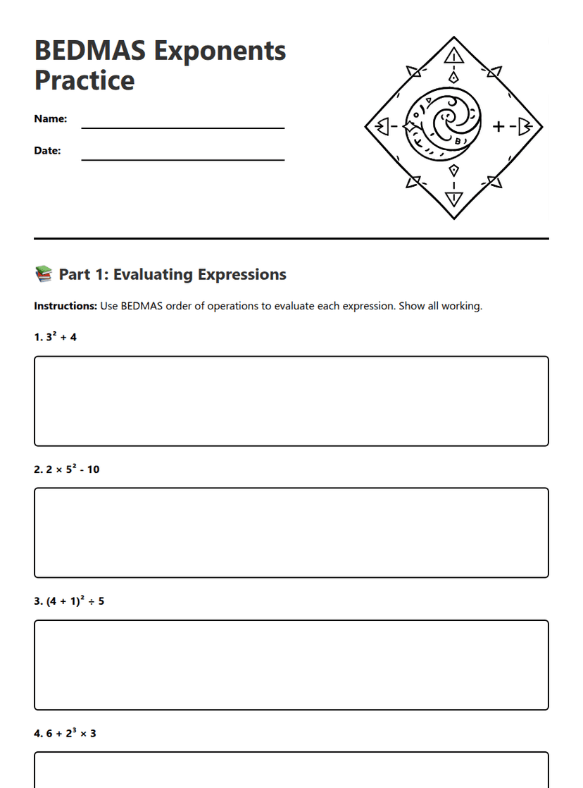 BEDMAS Exponents Practice