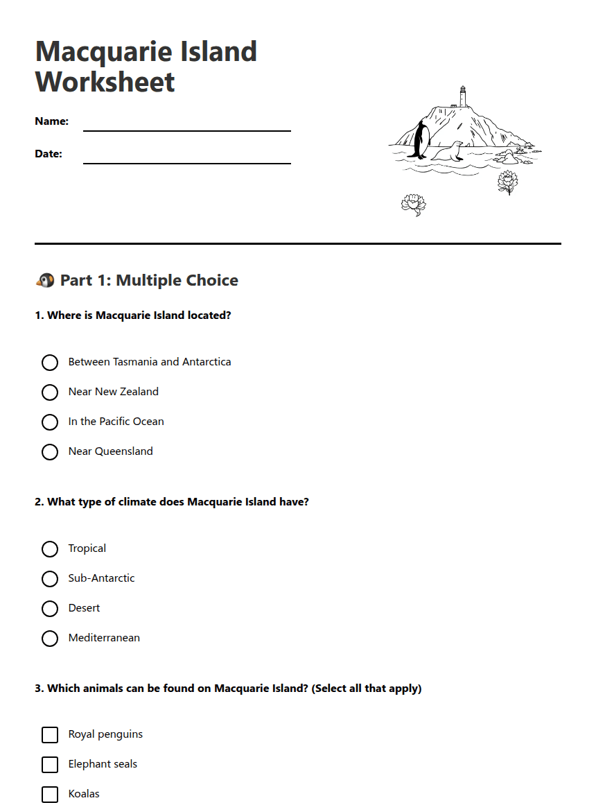 Macquarie Island Worksheet worksheet preview