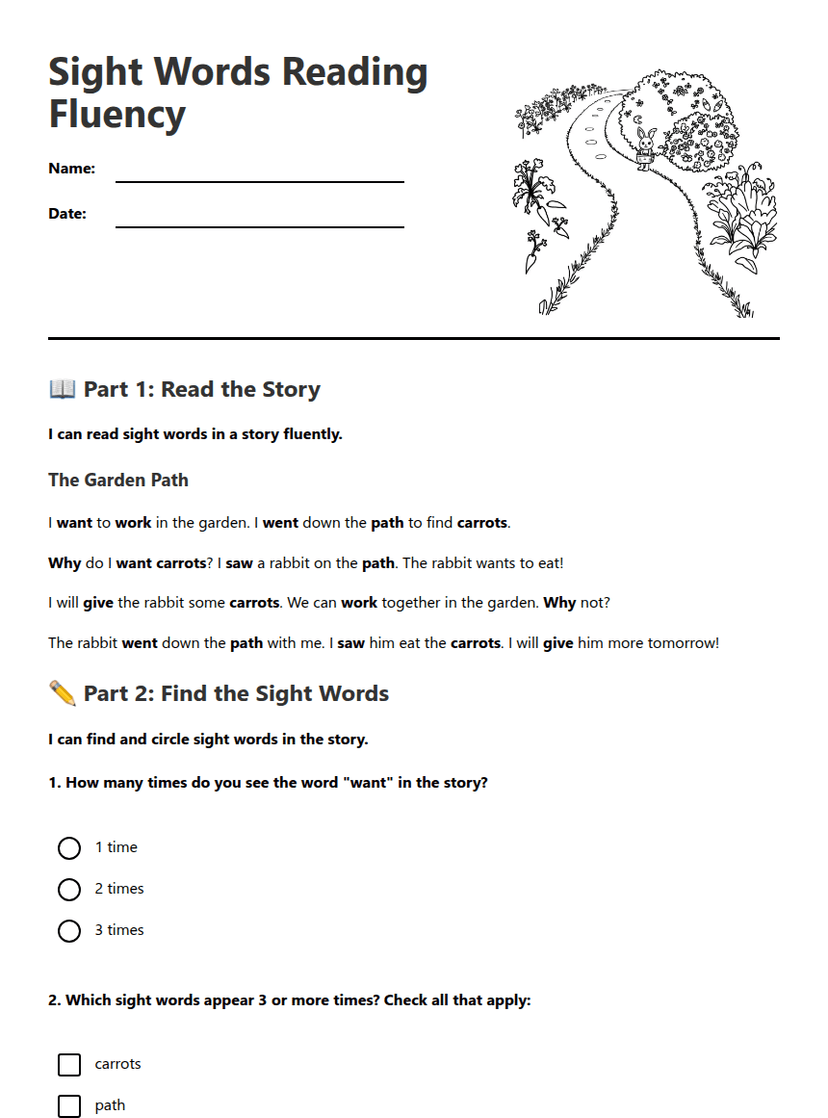 Sight Words Reading Fluency