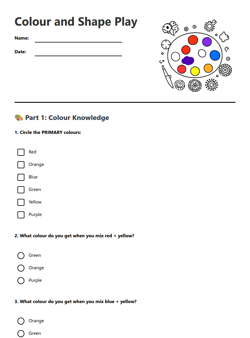 Colour and Shape Play worksheet preview