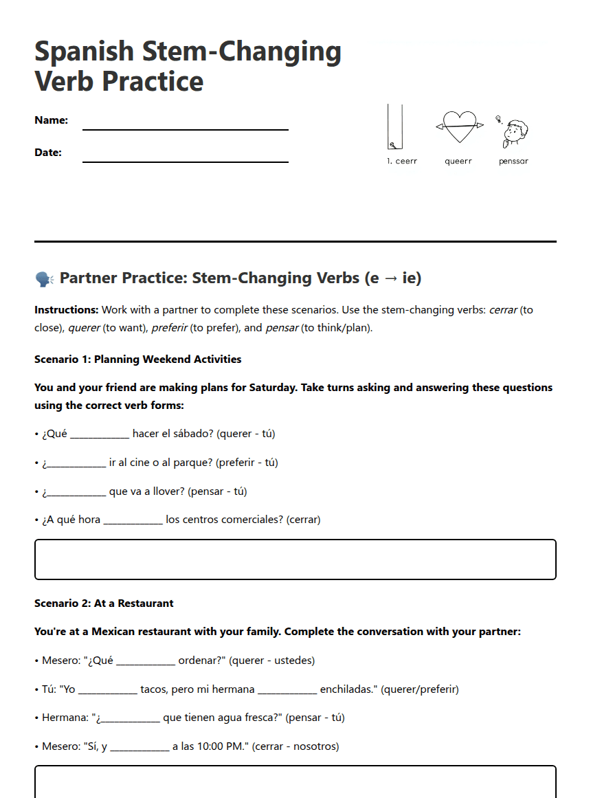 Spanish Stem-Changing Verb Practice worksheet preview