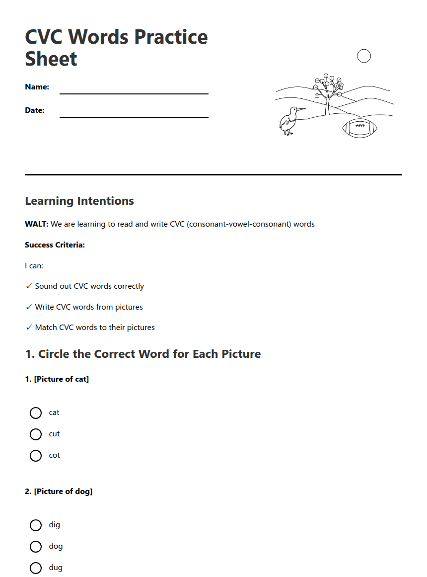 CVC Words Practice Sheet worksheet preview
