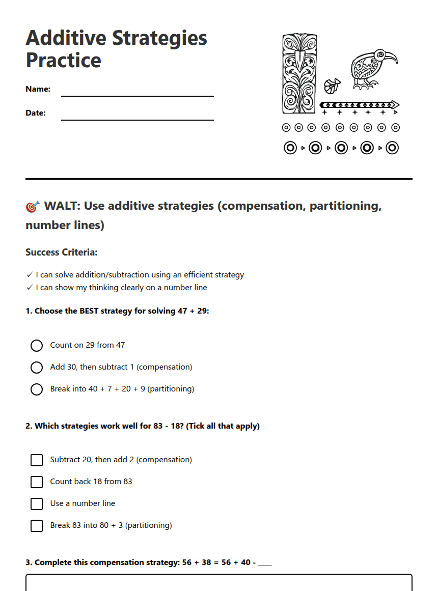 Additive Strategies Practice worksheet preview