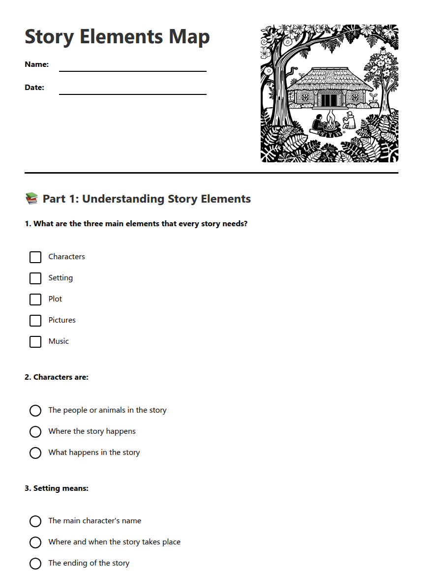 Story Elements Map worksheet preview