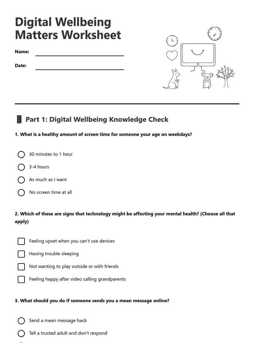 Digital Wellbeing Matters Worksheet
