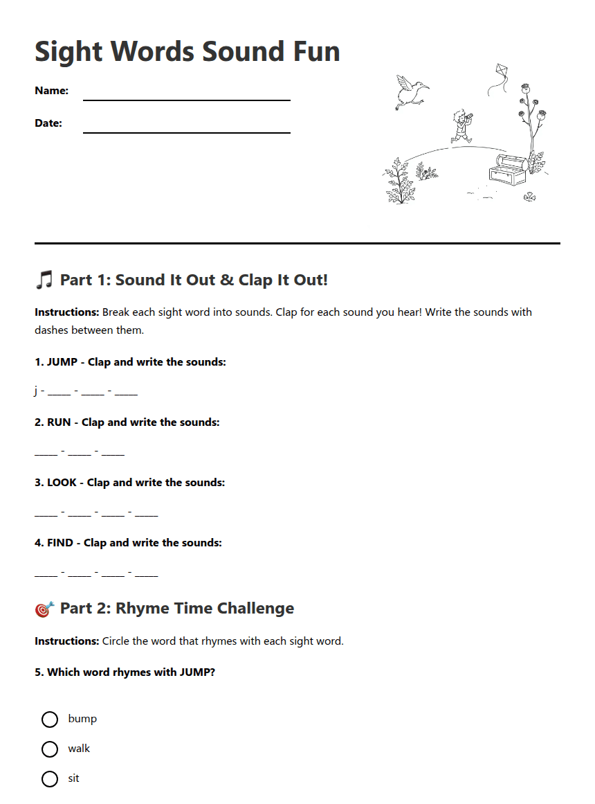 Sight Words Sound Fun worksheet preview