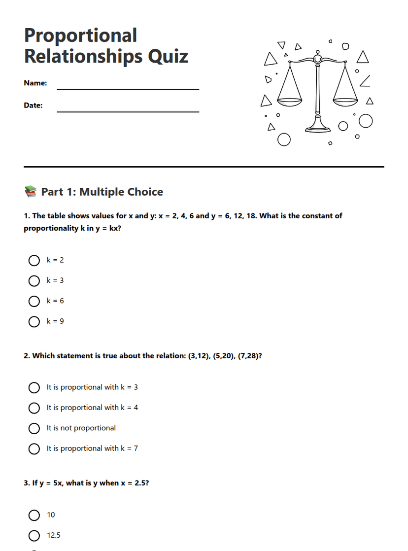 Proportional Relationships Quiz
