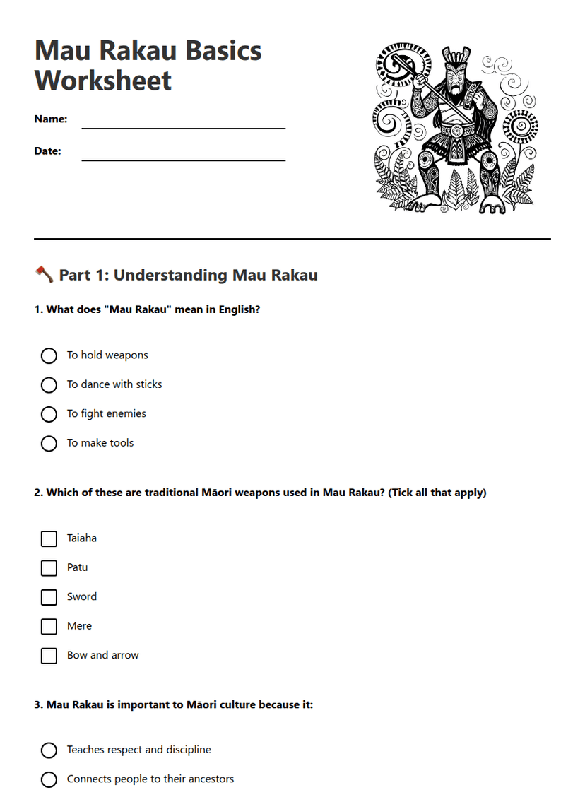 Mau Rakau Basics Worksheet