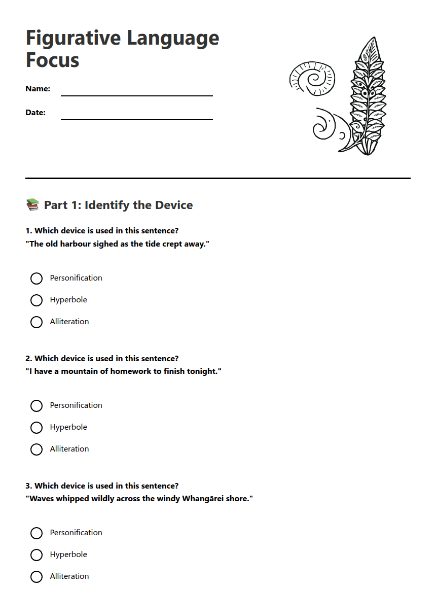 Figurative Language Focus worksheet preview